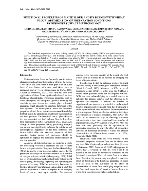 (PDF) Functional Properties of Maize Flour and its Blends with Wheat ...