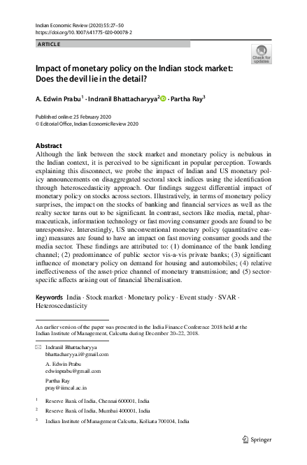 (PDF) Impact of monetary policy on the Indian stock market: Does the ...
