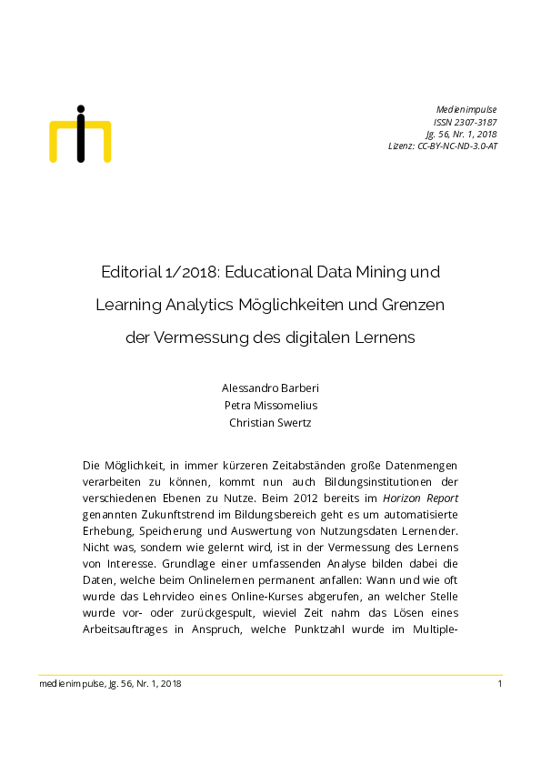(PDF) Editorial 1/2018: Educational Data Mining und Learning Analytics