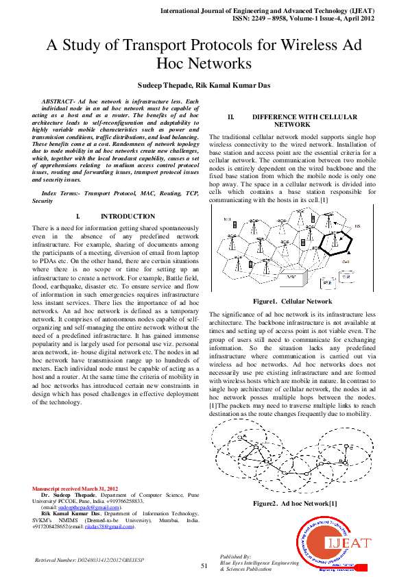 (PDF) A Study of Transport Protocols For Wireless Ad Hoc Networks