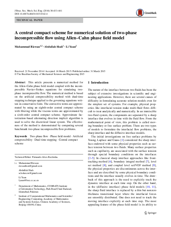 (PDF) A central compact scheme for numerical solution of two-phase ...