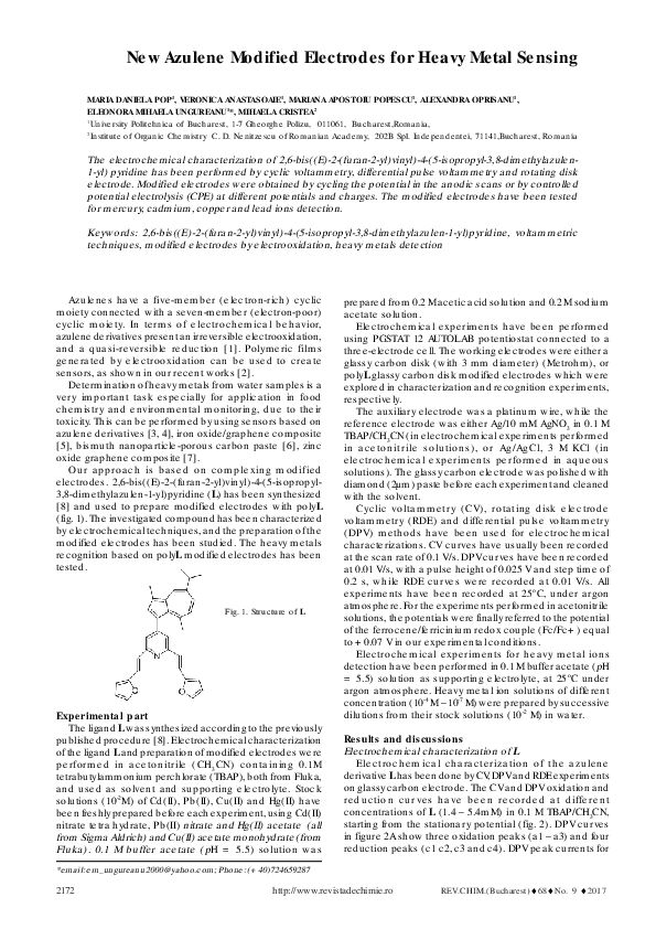(PDF) New Azulene Modified Electrodes for Heavy Metal Sensing