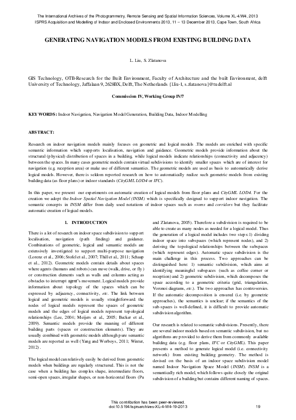(PDF) Generating Navigation Models from Existing Building Data