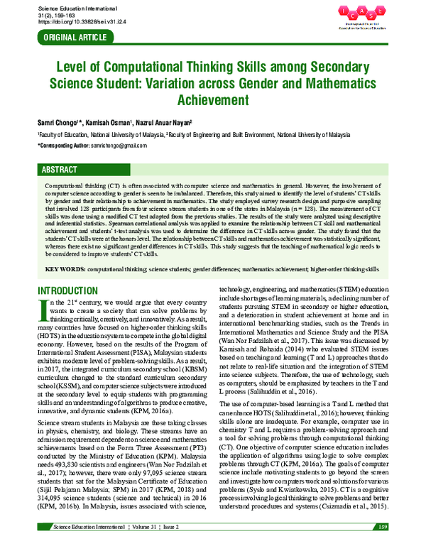 (PDF) Level of Computational ThinkingLevel of Computational Thinking ...