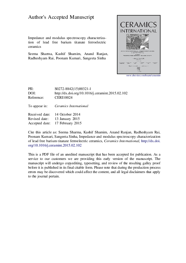 (PDF) Impedance and modulus spectroscopy characterization of La+3/Mn+4 modified PbTiO3