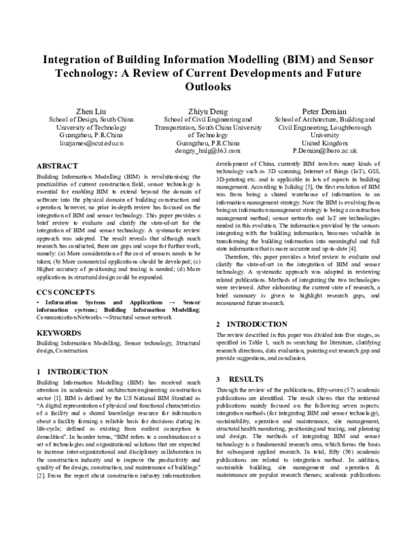 (PDF) Integration of Building Information Modelling (BIM) and Sensor ...