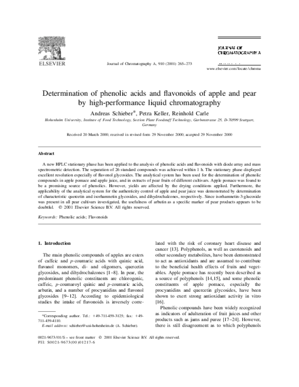 (PDF) Determination of phenolic acids and flavonoids of apple and pear ...