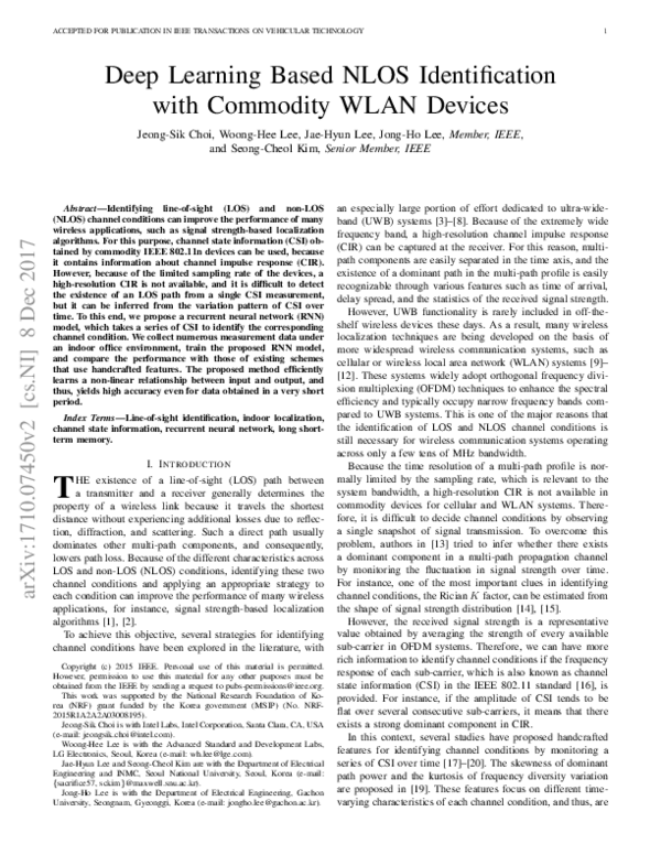 (PDF) Deep Learning Based NLOS Identification With Commodity WLAN Devices
