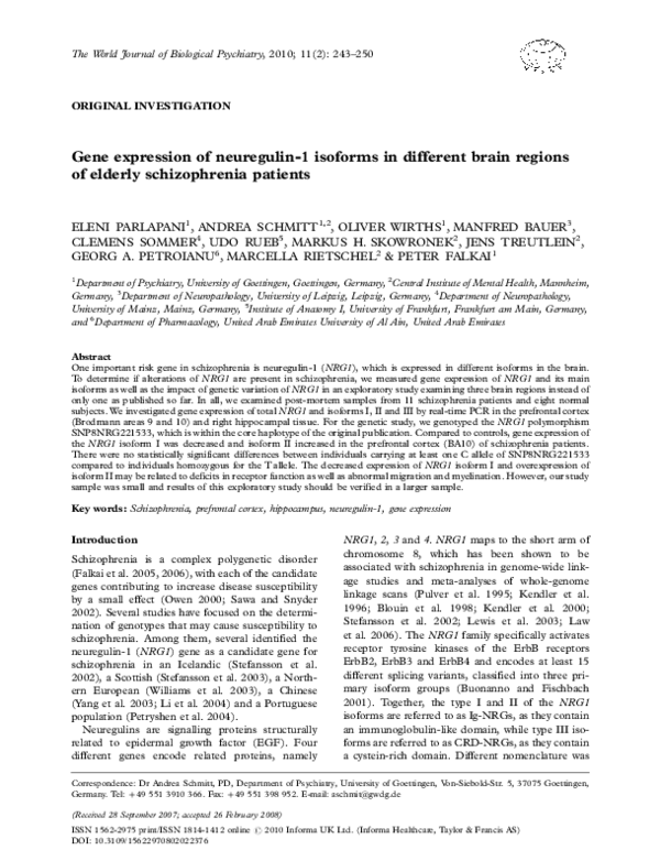 (PDF) Gene expression of neuregulin-1 isoforms in different brain ...