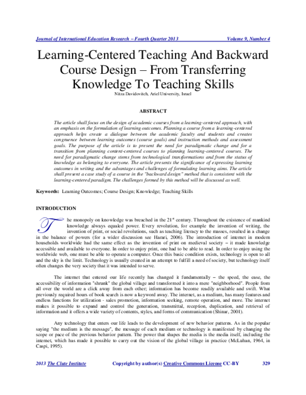 (PDF) Learning-Centered Teaching And Backward Course Design From ...