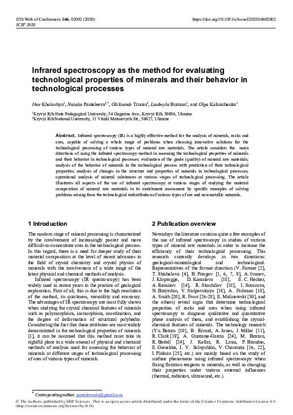 (PDF) Infrared spectroscopy as the method for evaluating technological ...