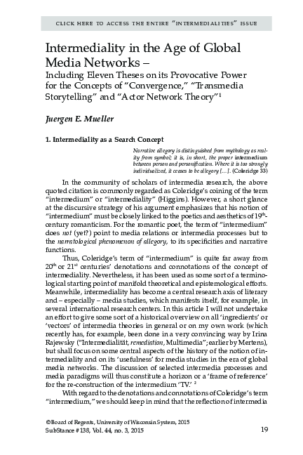 (PDF) Intermediality in the Age of Global Media Networks -: Including ...