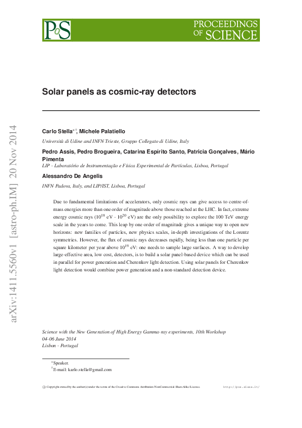 (PDF) Solar panels as cosmic ray detectors
