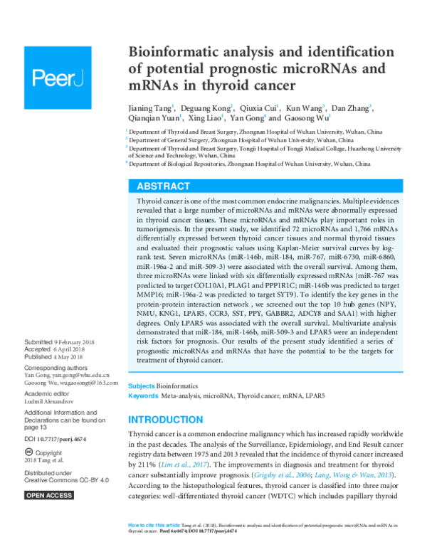 (PDF) Bioinformatic analysis and identification of potential prognostic ...