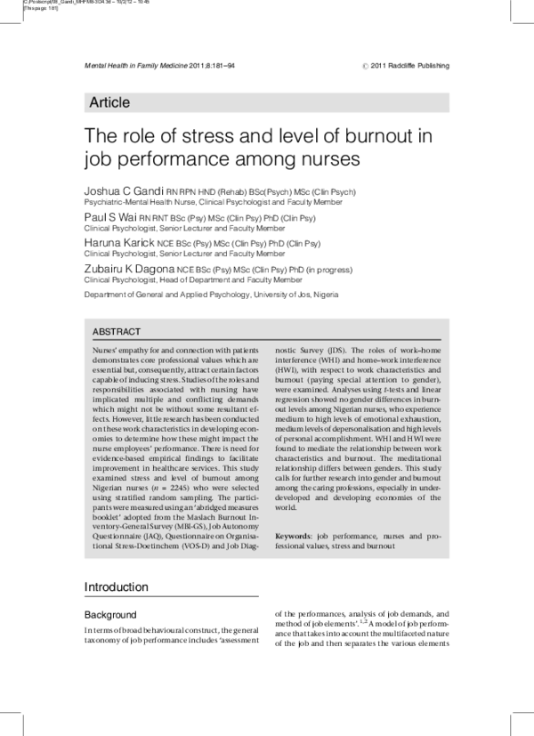 (PDF) The role of stress and level of burnout in job performance among ...