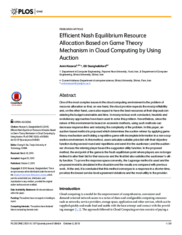 (PDF) Efficient Nash Equilibrium Resource Allocation Based on Game ...
