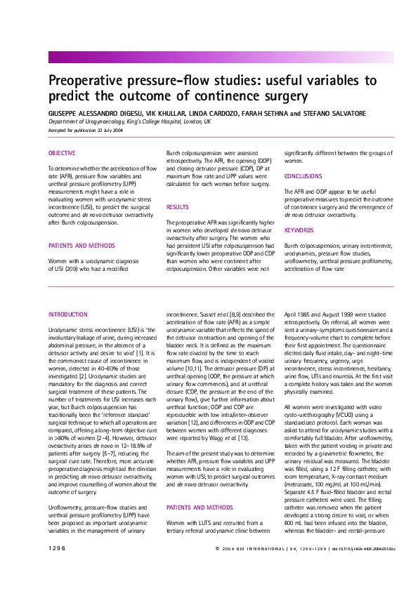 (PDF) Preoperative pressure-flow studies: useful variables to predict ...