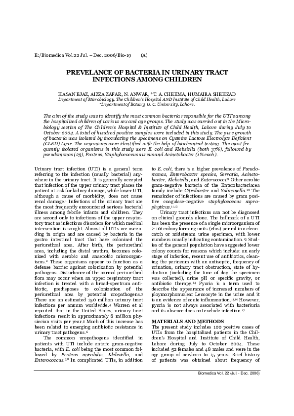 (PDF) Prevelance of Bacteria in Urinary Tract Infections Among Children