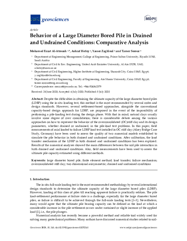 (PDF) Behavior of a Large Diameter Bored Pile in Drained and Undrained ...