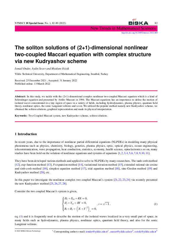 (PDF) The soliton solutions of (2 1)-dimensional nonlinear two-coupled ...
