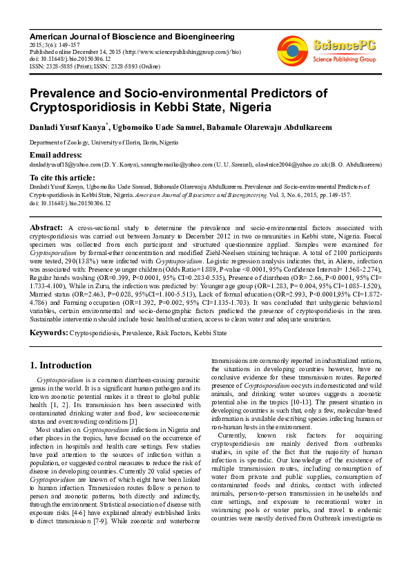 PDF) Prevalence and Socio-environmental Predictors of 