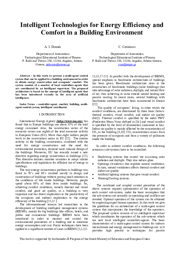 (PDF) Intelligent technologies for energy efficiency and comfort in a ...