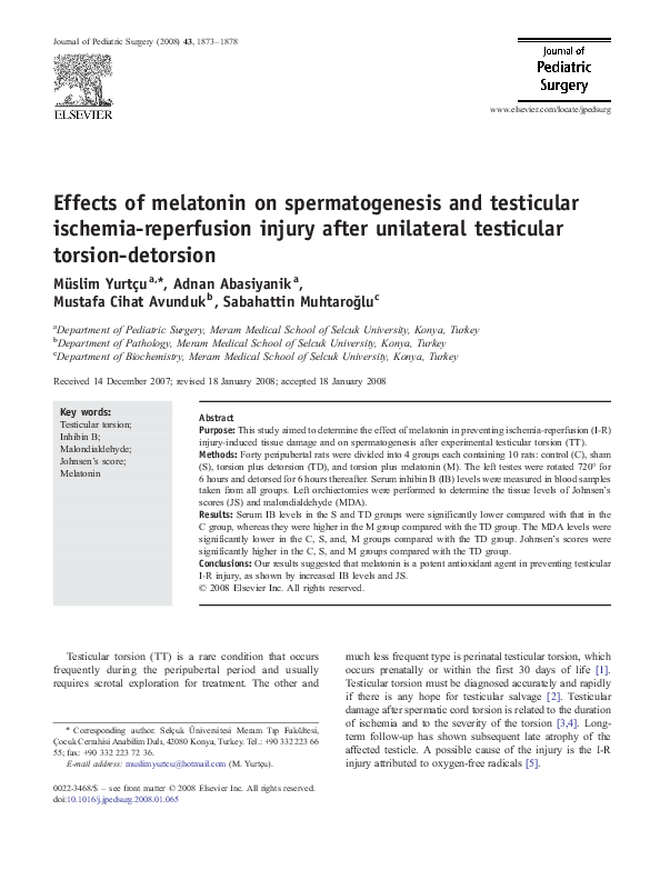 (PDF) Effects of melatonin on spermatogenesis and testicular ischemia ...