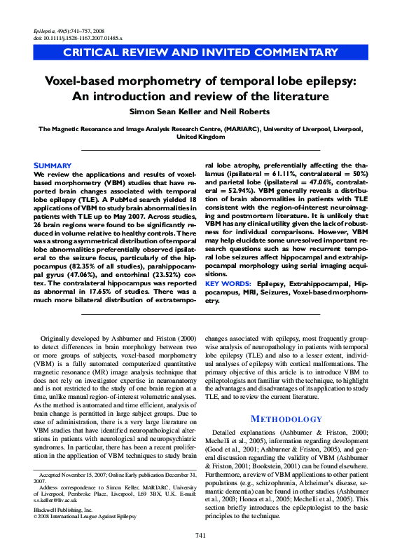 (PDF) Voxel-based morphometry of temporal lobe epilepsy: An ...