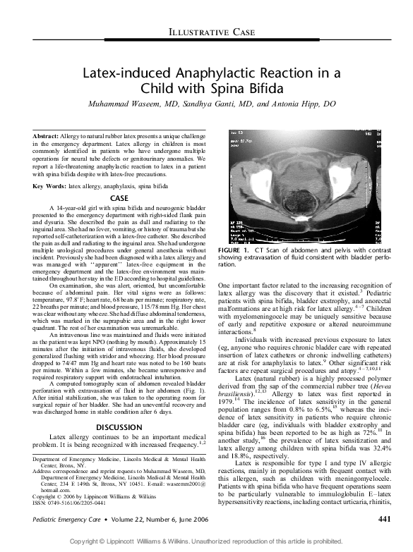 (PDF) Latexinduced anaphylactic reaction in a child with spina bifida