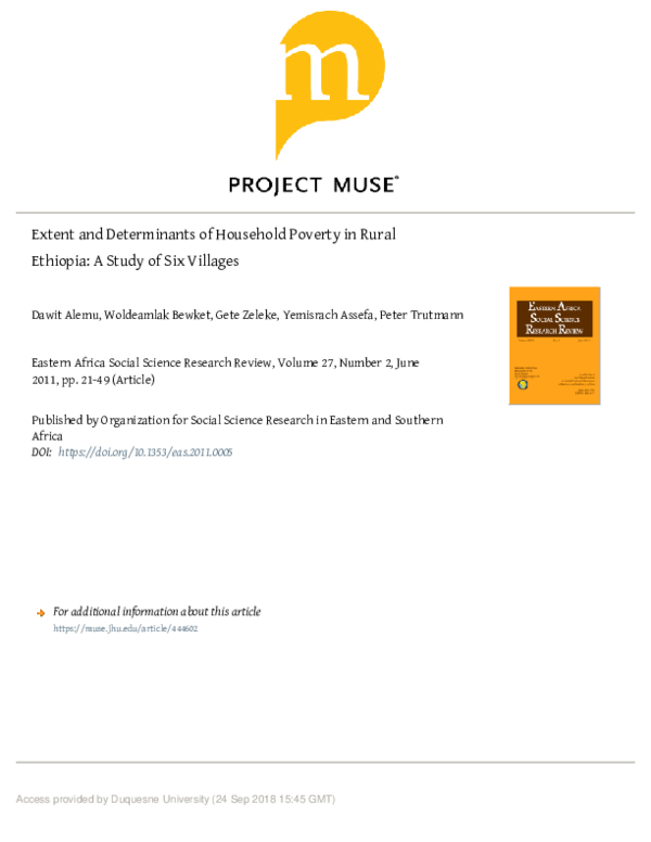 (PDF) Extent and Determinants of Household Poverty in Rural Ethiopia: A ...