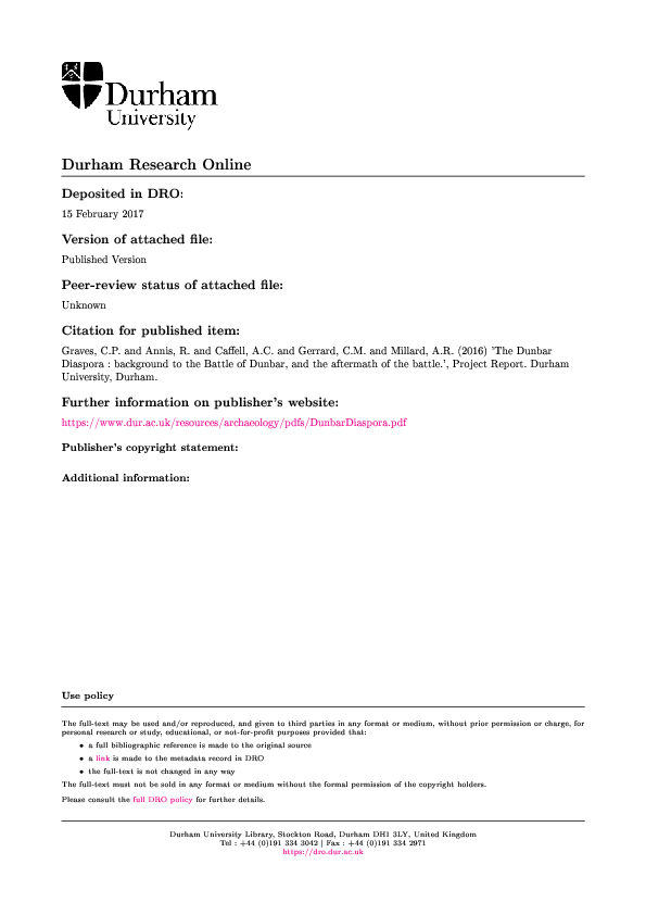 (PDF) The Dunbar Diaspora : background to the Battle of Dunbar, and the ...