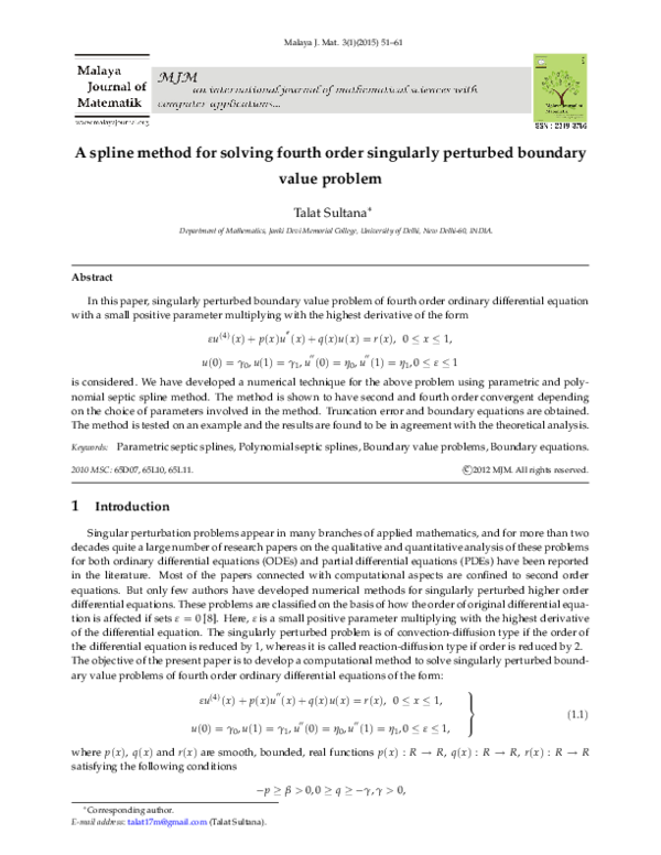 (PDF) A spline method for solving fourth order singularly perturbed ...