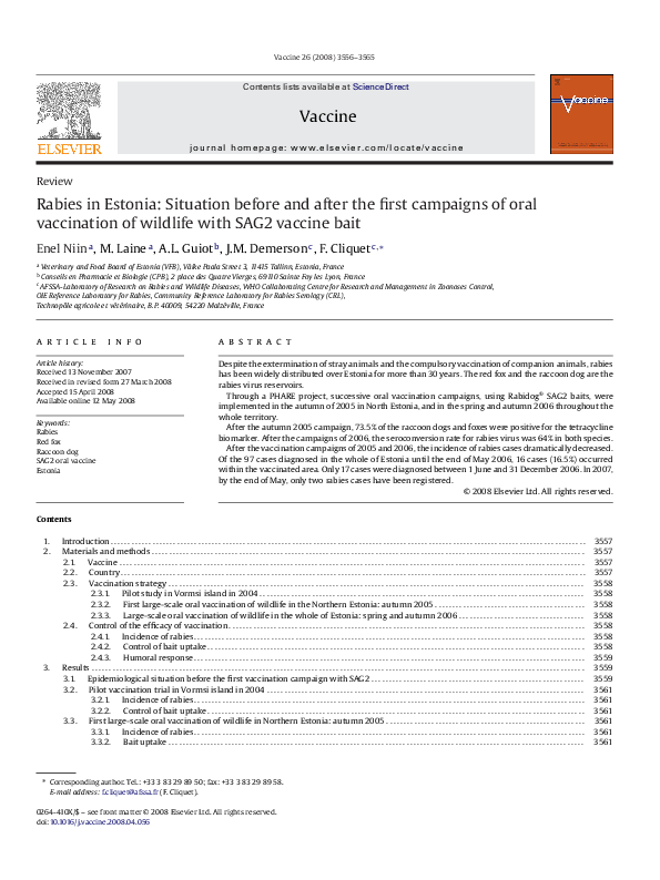 (PDF) Rabies in Estonia: Situation before and after the first campaigns ...