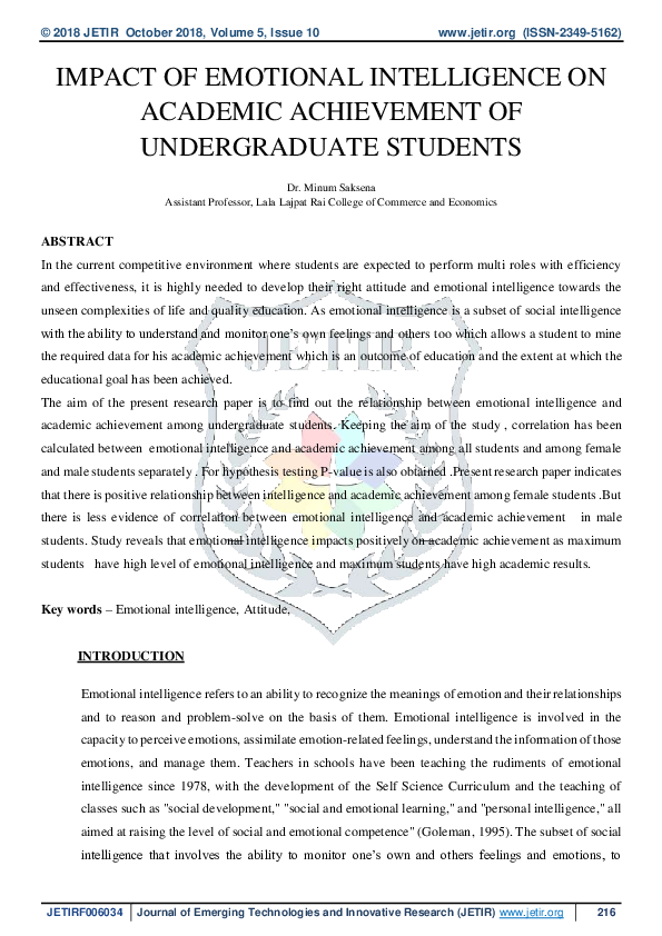 (PDF) Impact of Emotional Intelligence on Academic Achievement of ...