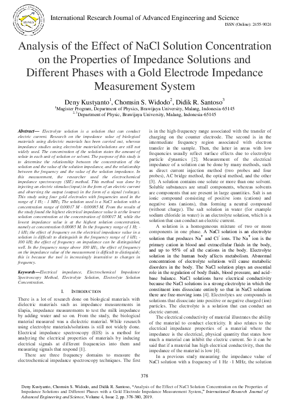 (PDF) Analysis of the Effect of NaCl Solution Concentration on the ...