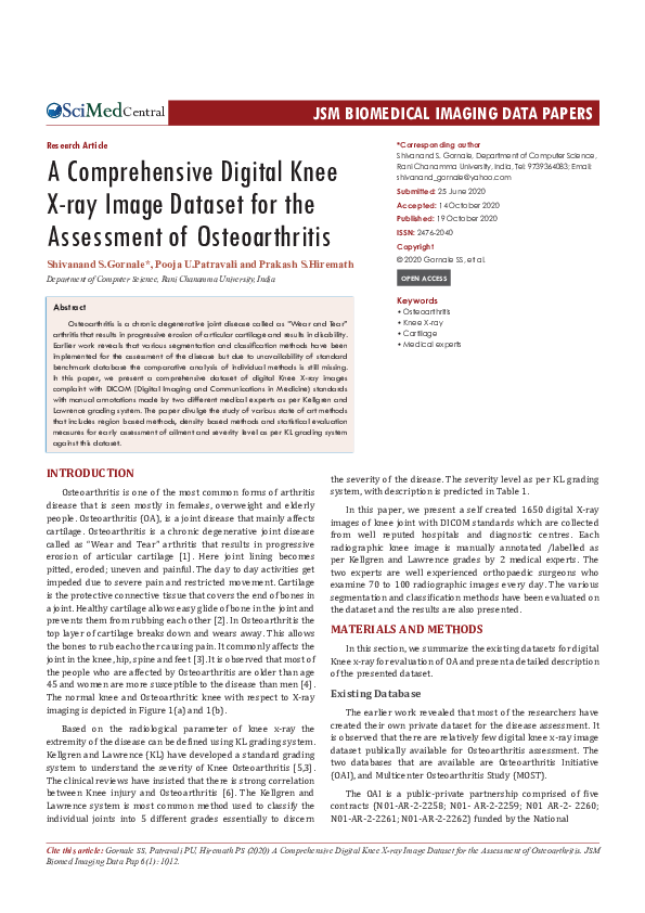 (PDF) A Comprehensive Digital Knee Xray Image Dataset for the