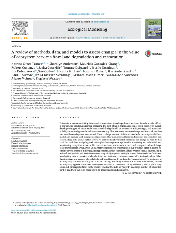  PDF A Review Of Methods Data And Models To Assess Changes In The Value Of Ecosystem Services 