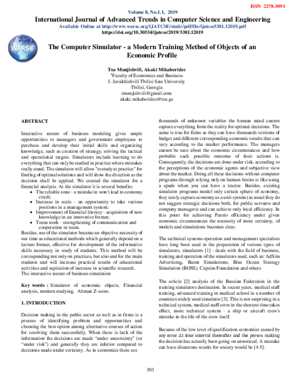 (PDF) The Computer Simulator - a Modern Training Method of Objects of ...
