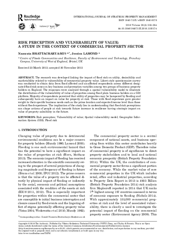 (PDF) Risk Perception and Vulnerability of Value: A Study in the ...