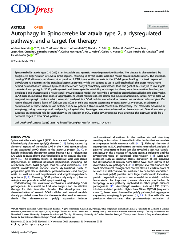 (PDF) Autophagy in Spinocerebellar ataxia type 2, a dysregulated ...