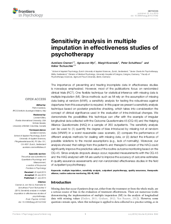 (PDF) Sensitivity analysis in multiple imputation in effectiveness ...