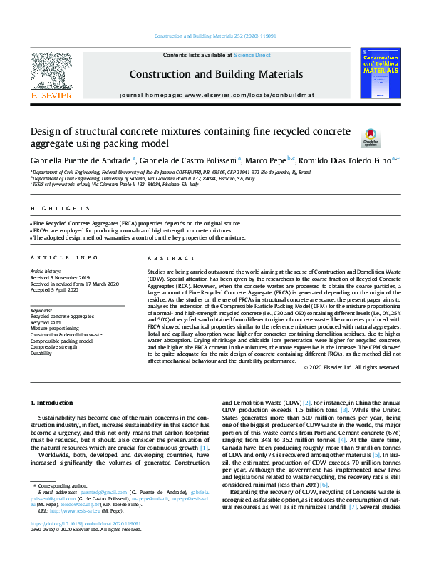 (PDF) Design of structural concrete mixtures containing fine recycled ...