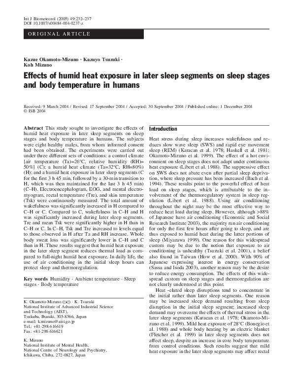 (PDF) Effects of humid heat exposure in later sleep segments on sleep ...