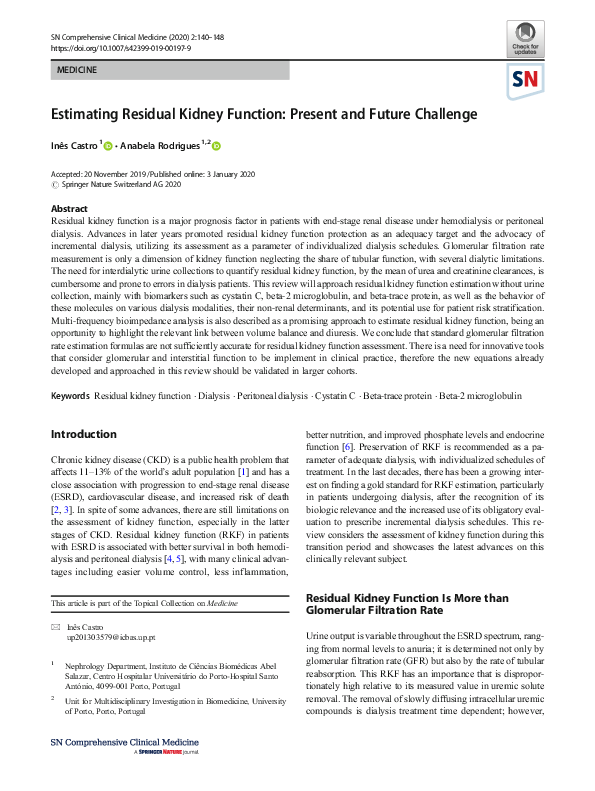 (PDF) Estimating Residual Kidney Function: Present and Future Challenge