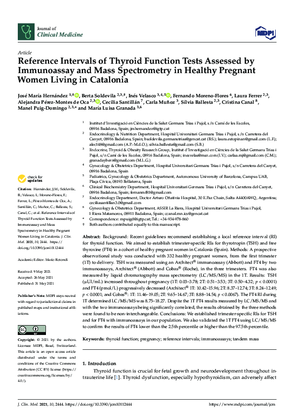 (PDF) Reference Intervals of Thyroid Function Tests Assessed by ...