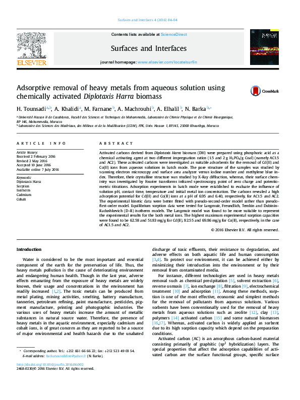 (PDF) Adsorptive removal of heavy metals from aqueous solution by ...