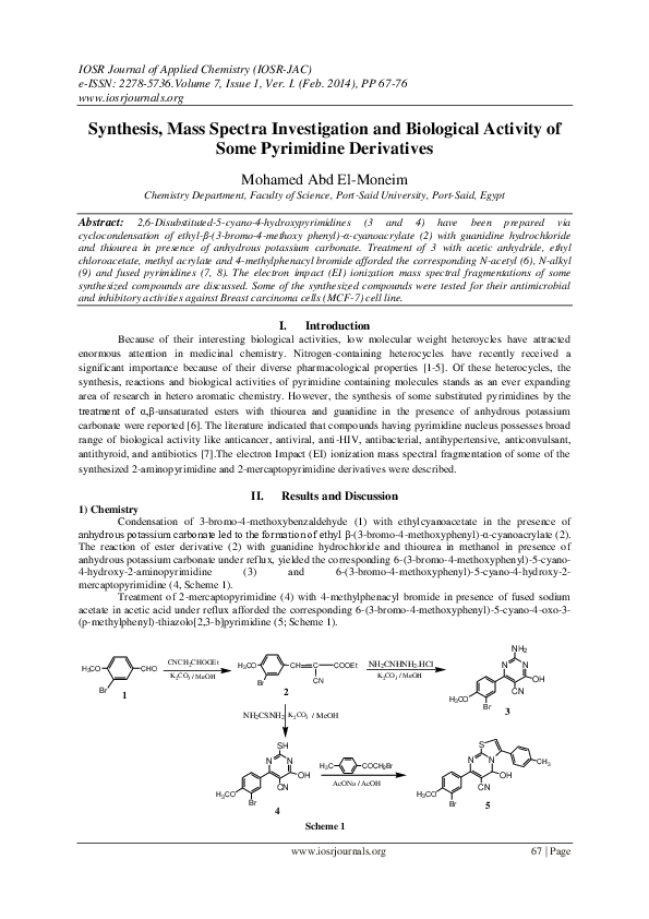 (PDF) Synthesis, Mass Spectra Investigation and Biological Activity of ...