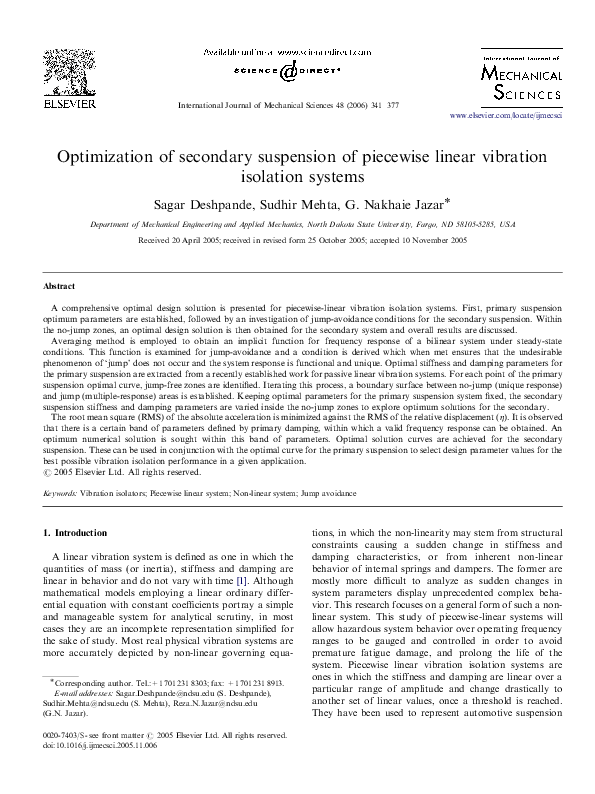 (PDF) Optimization of secondary suspension of piecewise linear ...