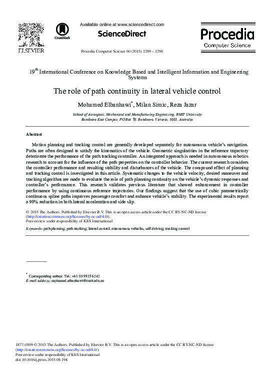 (PDF) The Role of Path Continuity in Lateral Vehicle Control