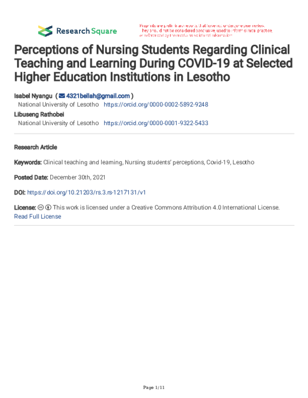(PDF) Perceptions of Nursing Students Regarding Clinical Teaching and ...